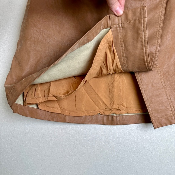 Free People Ari Wrap Skirt Faux Vegan Suede Brown Camel Tan Belted Mini Sz 12 - Picture 4 of 13